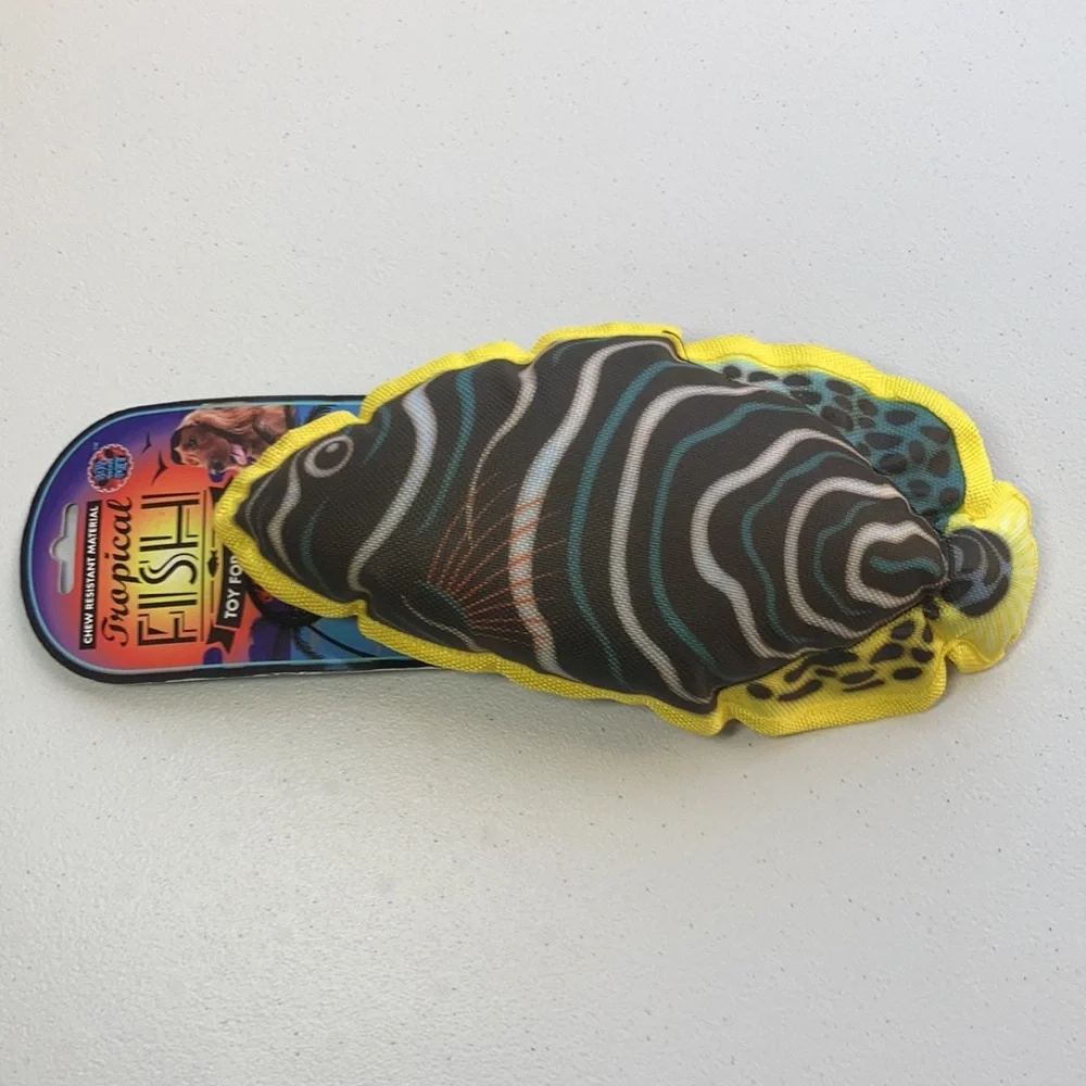3/$12 NWT chew resistant material dog toy tropical fish squeak toy
